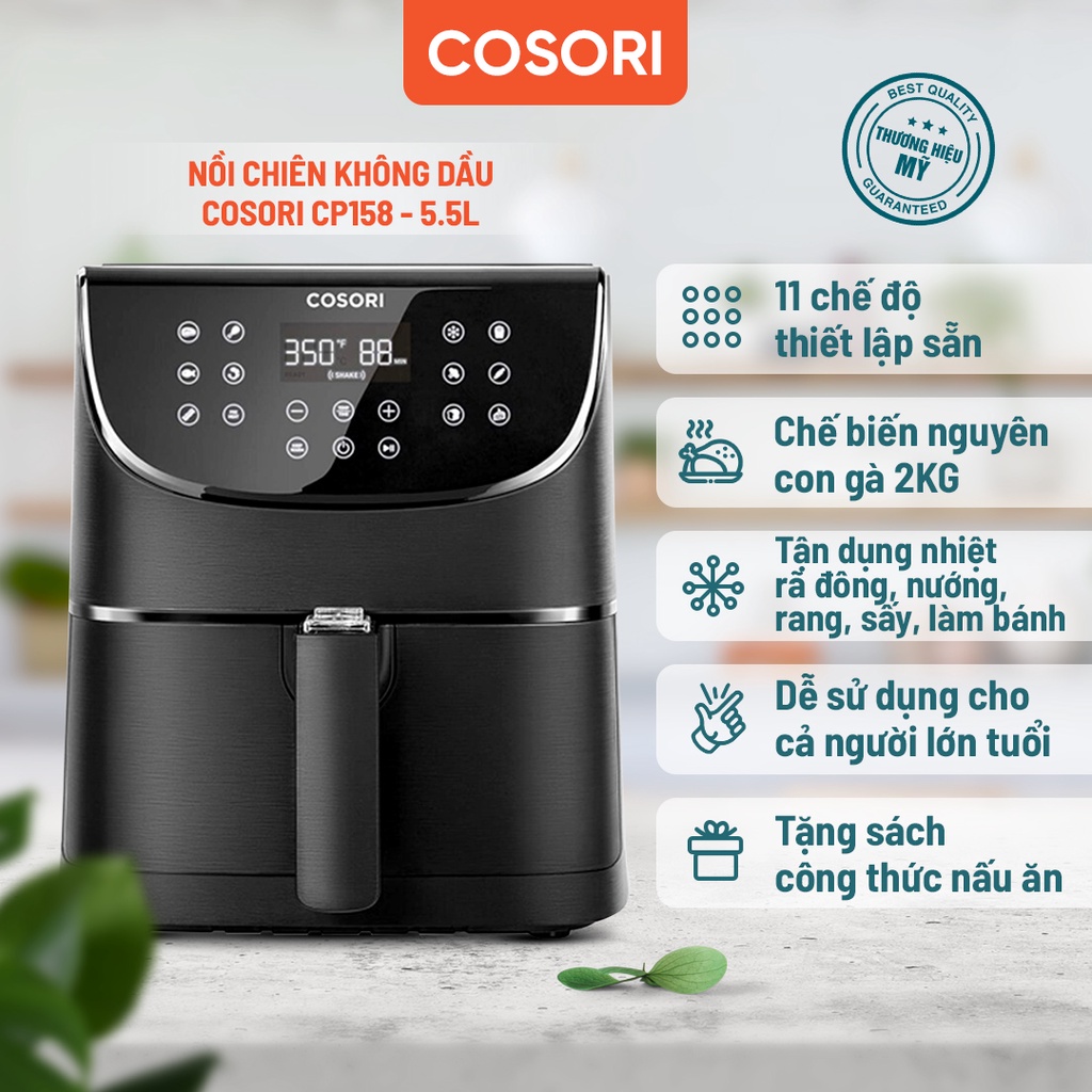 [Mã ELHADEV giảm 4% đơn 300K] Nồi chiên không dầu điện tử Cosori CP158- AF(5,5 lít) đen - Chính hãng bảo hành 2 năm