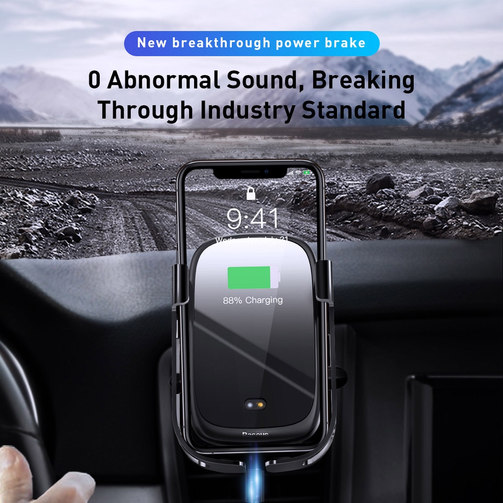 Giá kê điện thoại tích hợp sạc không dây và kẹp điện Baseus Rock-solid Vehicle Mounted Holder Wireless Charger