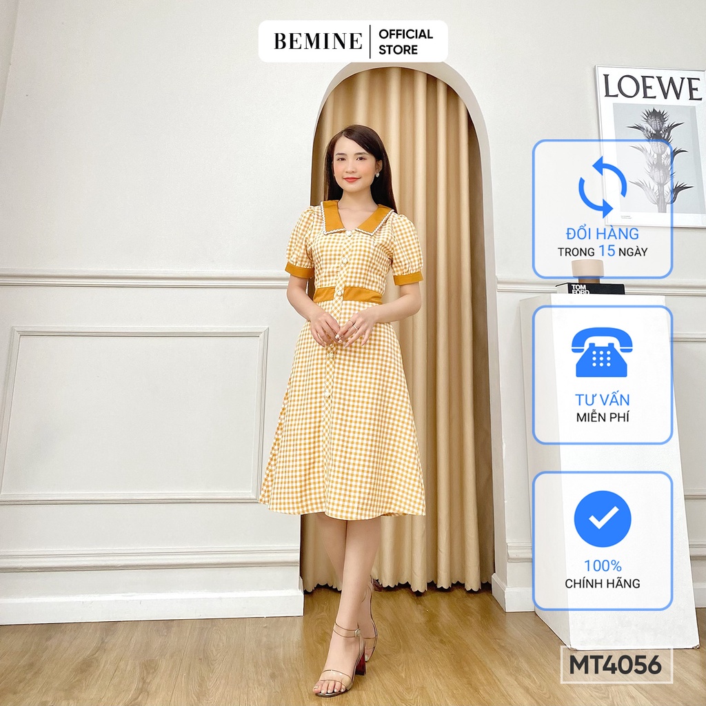 Đầm cổ sơ mi phối ren BEMINE MT4056VANG