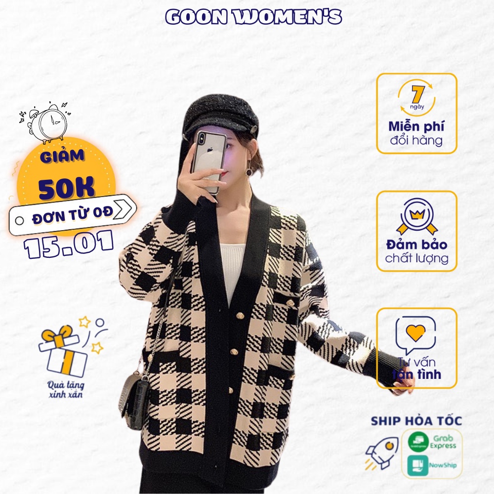 [ Hàng Cao Cấp Loại 1 + Ảnh Thật ] Áo Khoác Cardigan Dài Tay Kẻ Caro, Áo Len Dài Tay Goon Women's - 041