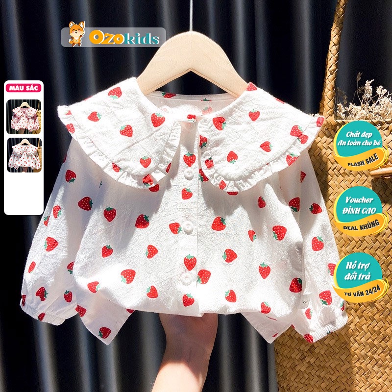 Áo sơ mi bé gái LOBY in họa tiết quả dâu tây dễ thương A0202021 ( 8 tháng - 5 tuổi )