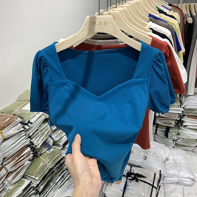 Áo thun BH tay ngắn phồng chất liệu cotton 2022 thời trang mùa hè cho nữ