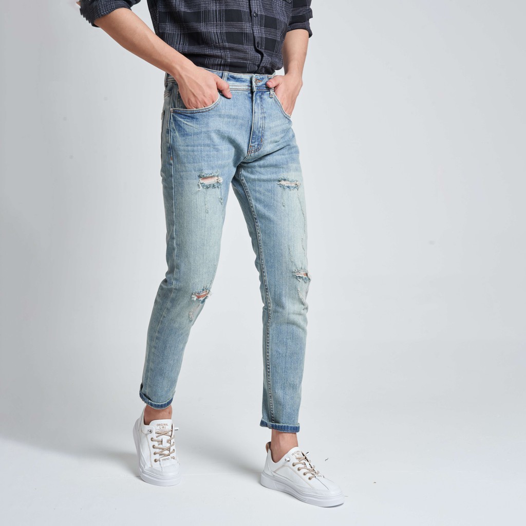 Quần Jean Nam Đẹp Chất Bò Local Brand KRIK Dáng Slimfit Màu Xanh Rách Xước QJ1003 | BigBuy360 - bigbuy360.vn