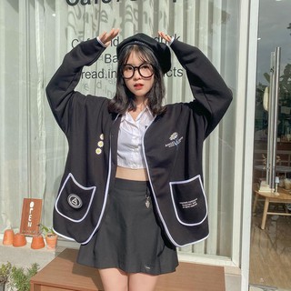 ÁO CARDIGAN NỈ CÚC CÀI FORM RỘNG KIỂU DÁNG ÁO KHOÁC IN HOA MÀU ĐEN ULZZANG HOT HIT