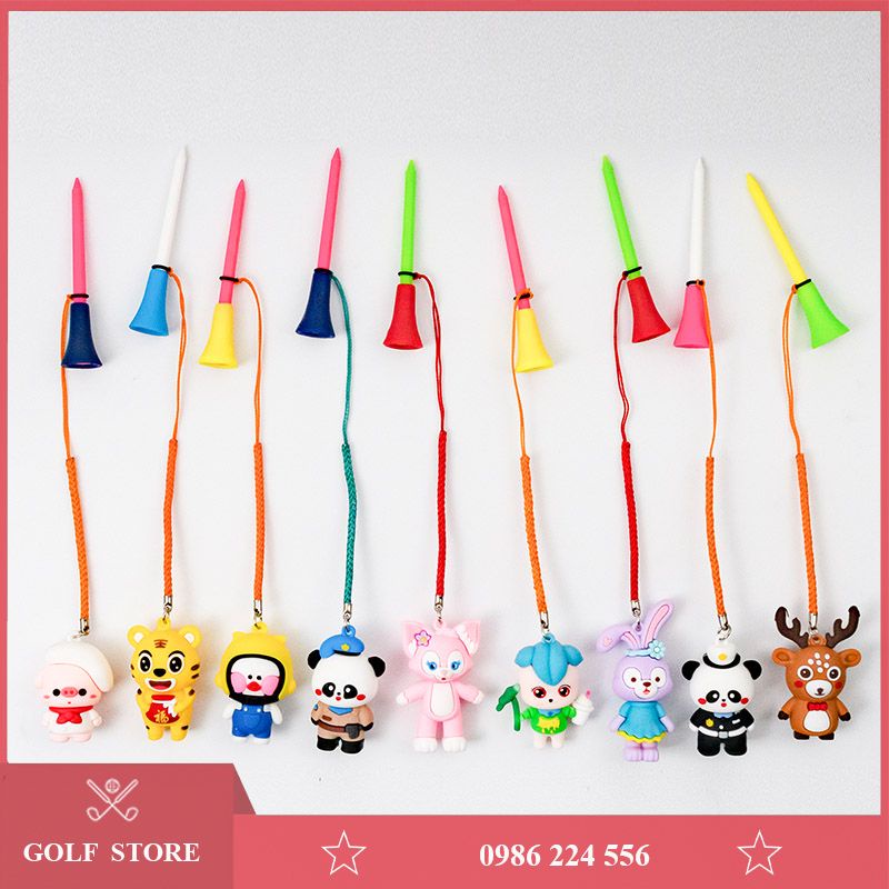 Tee golf cao su giá đỡ bóng chơi gôn với dây thừng họa tiết hoạt hình thủ công [Golf_Store]