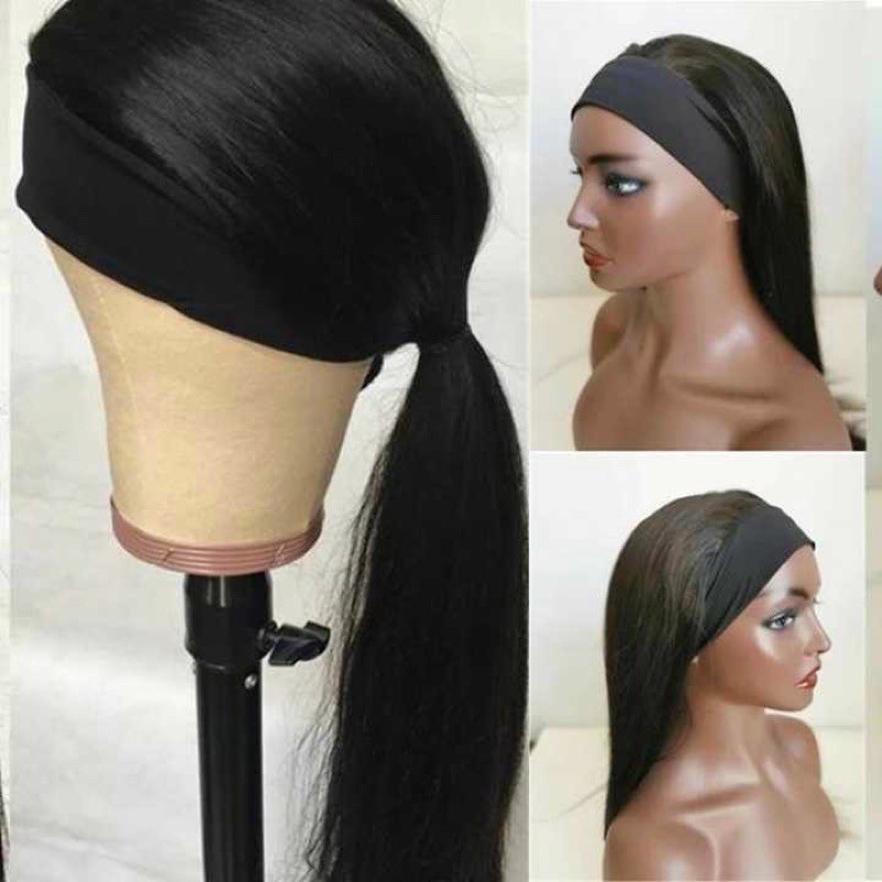 tóc bộ xoăn thẳng màu đen kèm băng đô