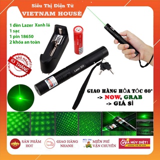 Loại 1 Tia Sáng Nét || Đèn Pin Lazer Siêu Chất Tia Sáng Xanh/đỏ, Đèn Laser 303 Chiếu Xa Lên Đến 2 Km, Kèm Pin & Củ Sạc.