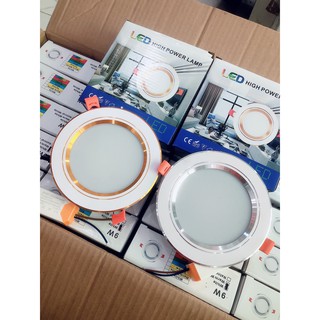 Đèn led âm trần nhôm 7w - 3 chế độ màu , viền vàng - viền bạc , khoét lổ 90mm