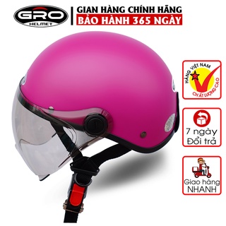 Mũ Bảo Hiểm Nửa Đầu Gro Chính Hãng, có kính che nửa mặt, kiểu dáng thời trang cho nam và nữ - Hồng Nhám