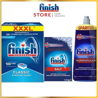 Combo Finish : Viên rửa bát Finish 100 viên + nước làm bóng Finish 750ml + Muối Finish 1.5kg