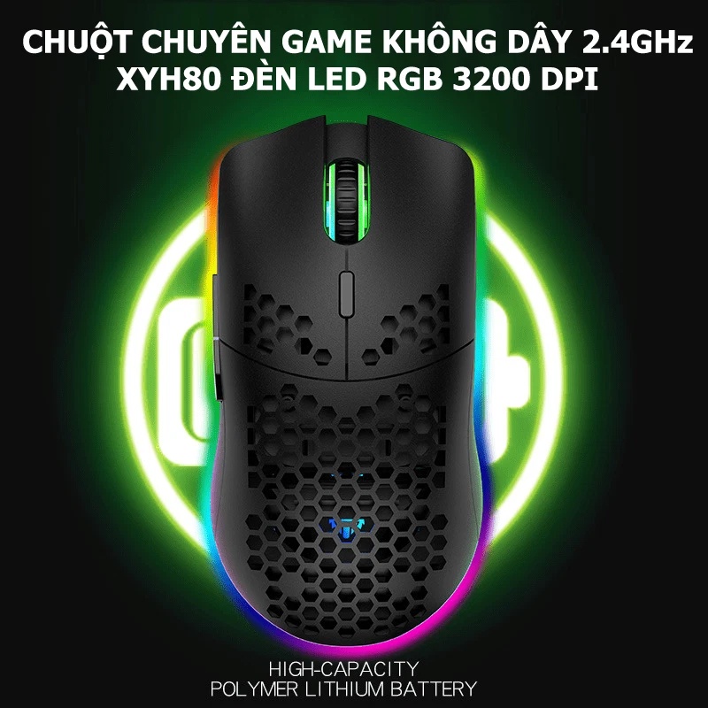 Chuột không dây Wireless chuyên game Xunfox XYH80 pin sạc - thiết kế các lỗ tản nhiệt hiện đại (2 MÀU TUỲ CHỌN)