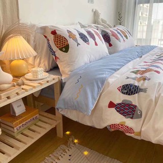Bộ Chăn Ga Gối Cotton Poly Cá Trắng Mới Chần Phao
