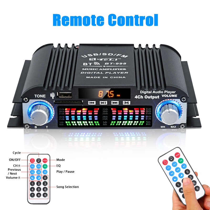Bộ Khuếch Đại Âm Thanh Kỹ Thuật Số bt-998 hifi Màn Hình lcd Khuếch Đại Nguồn Điện Cho Xe Hơi fm usb sd
