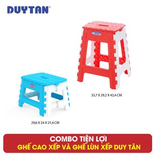 Combo Ghế cao xếp và ghế lùn xếp Nhựa Duy Tân - Màu ngẫu nhiên