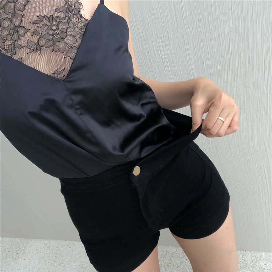 Quần Short Denim Eo Cao Dáng Chữ a Ống Rộng Màu Đen Thời Trang Mùa Hè Cho Nữ