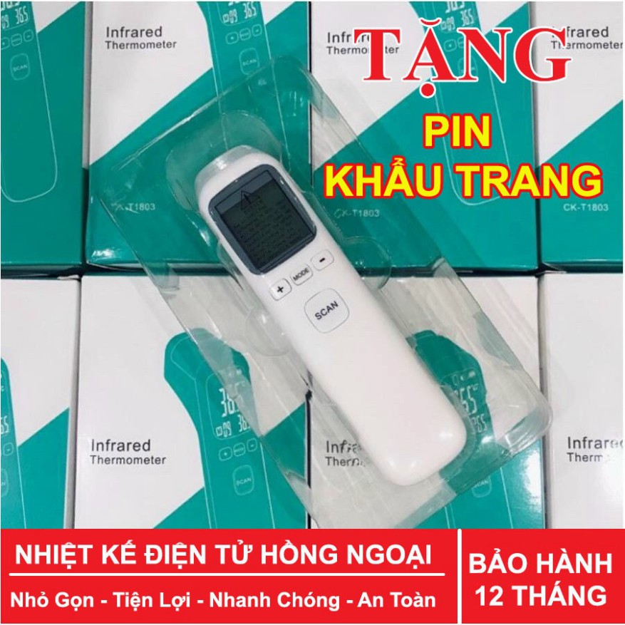 nhiệt kế điện tử, hồng ngoại đo trán, tai, thân nhiệt, súng bắn nhiệt độ y tế, tặng kèm khẩu trang.