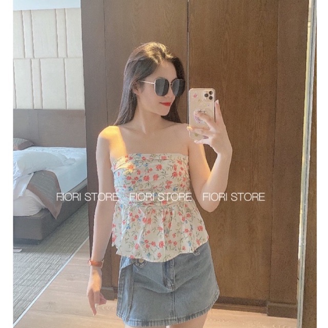 SL có hạn - Áo croptop ống tầng xếp ly voan hoa xinh xắn bo thun sau, quây ngực peplum 326 FIORI STORE