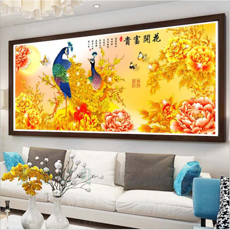 Tranh thêu chữ thập (chỉ lụa) MẪU ĐƠN PHÚ QUÍ HH0750 (TRANH TỰ THÊU) 150X70CM