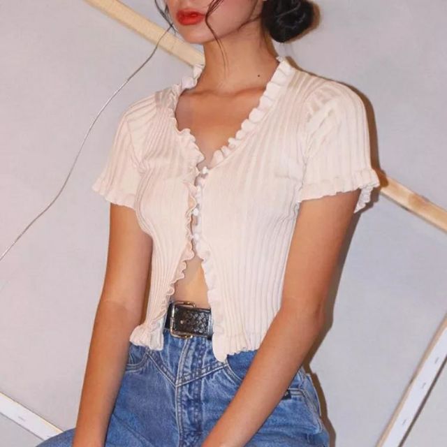 (Sẵn - Sale sập sàn) 😍 Áo sơ mi cổ tim xẻ vạt Jennie hè thu vintage nữ tính (Ms A80) | BigBuy360 - bigbuy360.vn