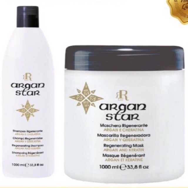 Dầu Gội Kem Ủ Tóc Dưỡng Sâu Phục Hồi Tóc Khô Xơ Chẻ Ngọn Argan RR Line ARGAN STAR 1000ml*2