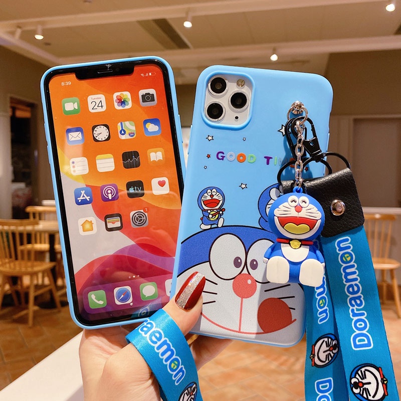 Ốp Điện Thoại Mềm Hình Doraemon Có Dây Đeo Cho Oppo A15 A5S A93 A94 A53 A31 A52 A9 A5 A3S A7 A12 F1S F5 F9 A92 A83 Reno 5 3