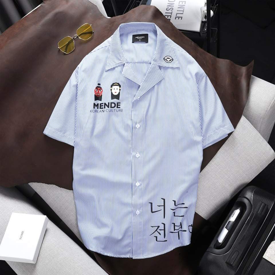 MENDE - Dance Mask - Áo sơ mi nam tay ngắn full sọc Hàn Quốc - Có 3 màu