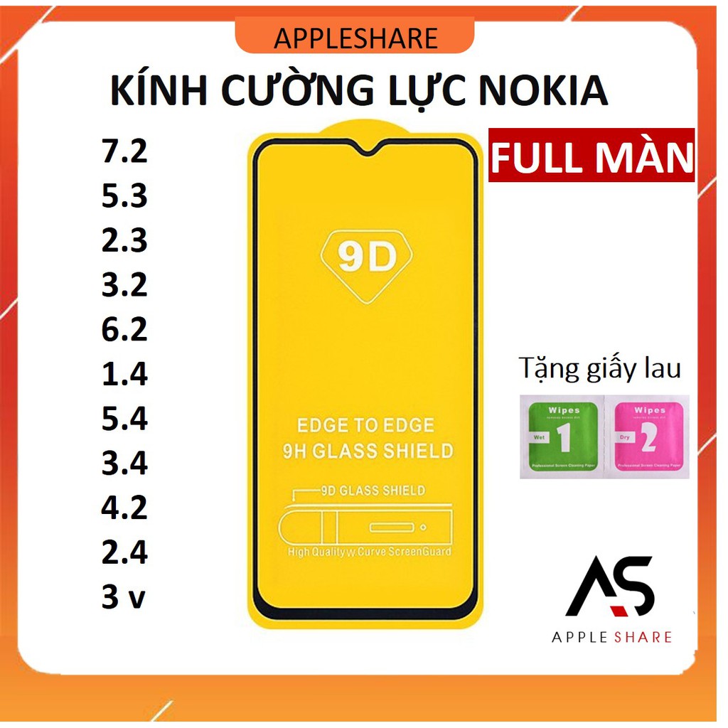 Kính cường lực Nokia FULL Màn 9D 7.2, 5.3, 2.3, 3.2, 6.2, 1.4, 5.4, 3.4, 4.2, 2.2, 3 v, 8.1,x7,G10, 3.1 plus, 5.1 plus