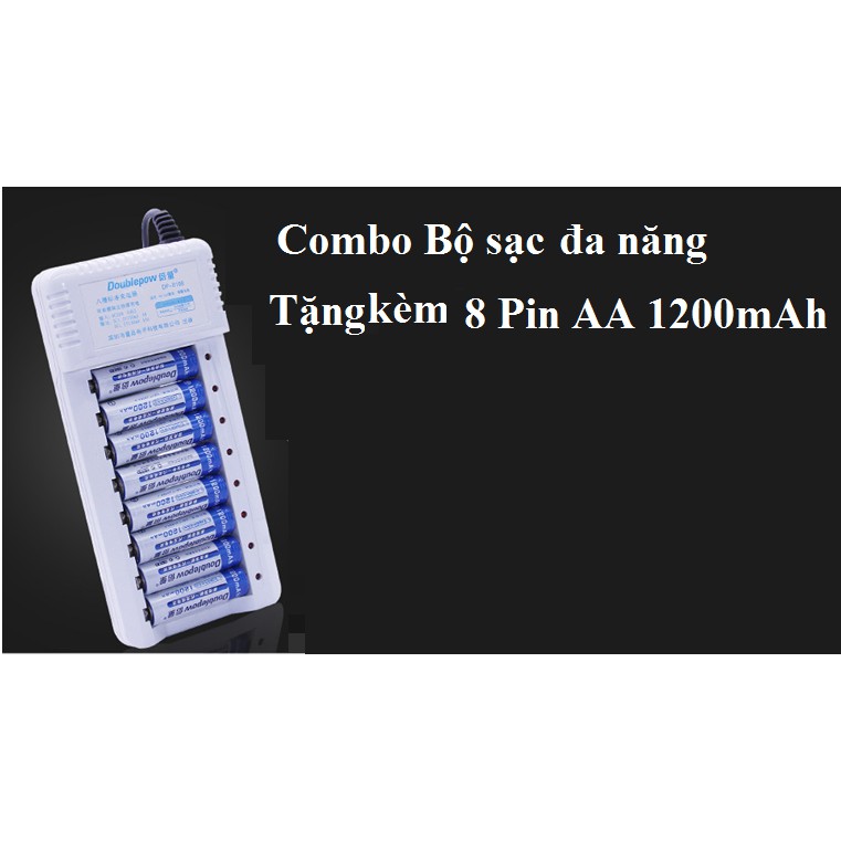 Combo Bộ sạc đa năng B108 Tặng kèm 8 Pin tiểu sac AA 1200mAh