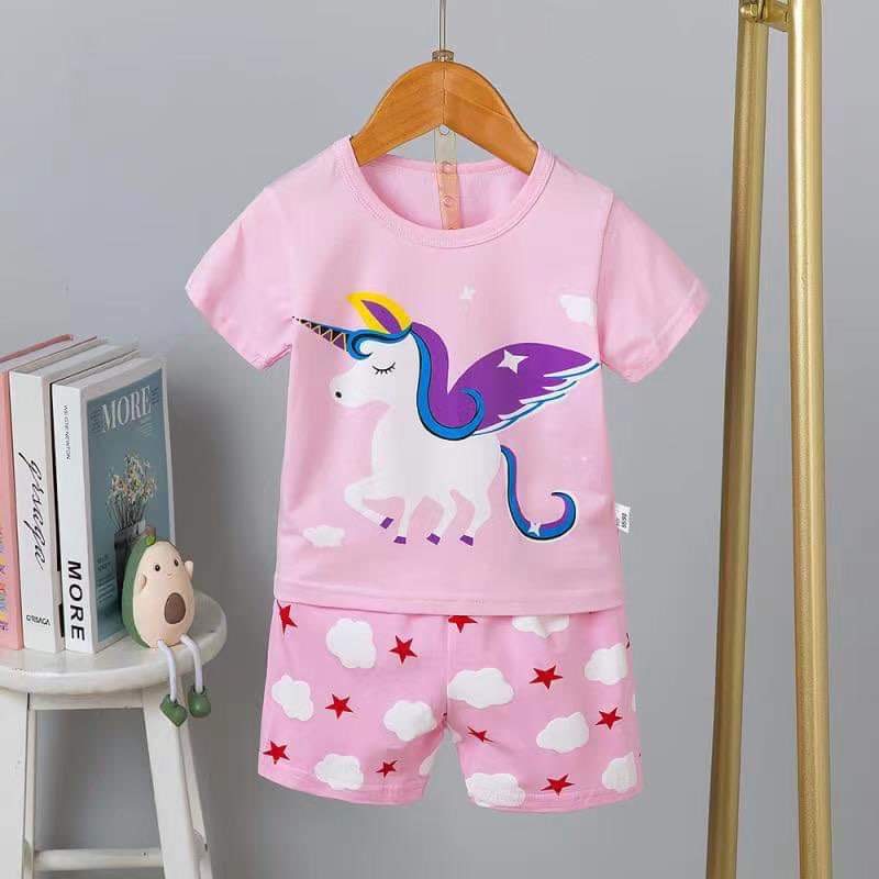 Bộ quần áo trẻ em - Bộ cotton cộc tay xuất Hàn cho bé gái