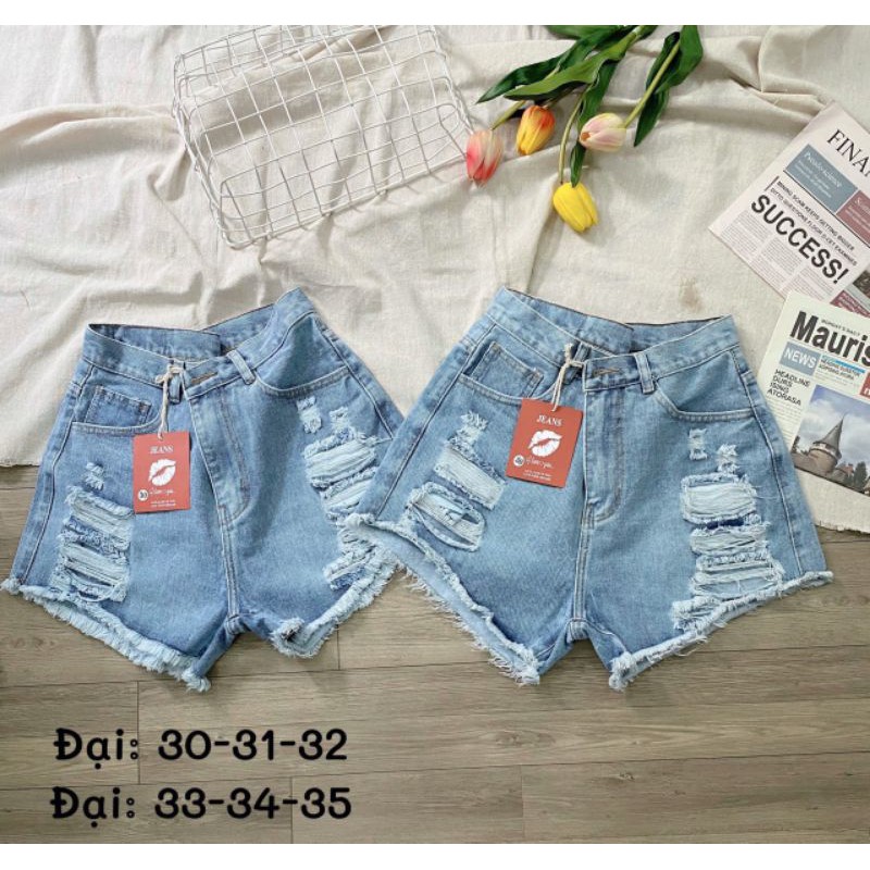 QUẦN SORT JEAN BIGSIZE MÀU XANH NHAT RÁCH TE TUA LƯNG CAO [55KG_75KG] | BigBuy360 - bigbuy360.vn