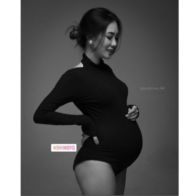 □┅☽Bodysuit bầu cổ lọ hở lưng ( hình khách feedback ) có sẵn