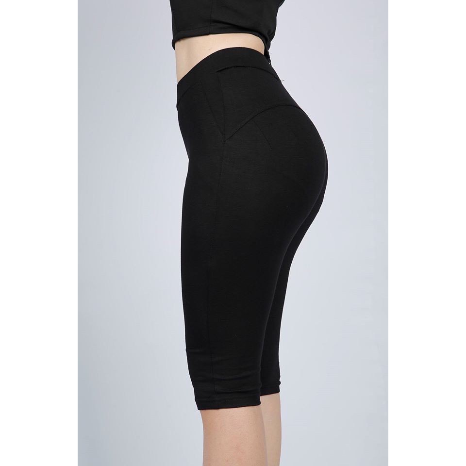 Quần legging đùi lửng ngố nâng mông cạp cao siêu co giãn loại 1 bigsize đến 85kg QG110