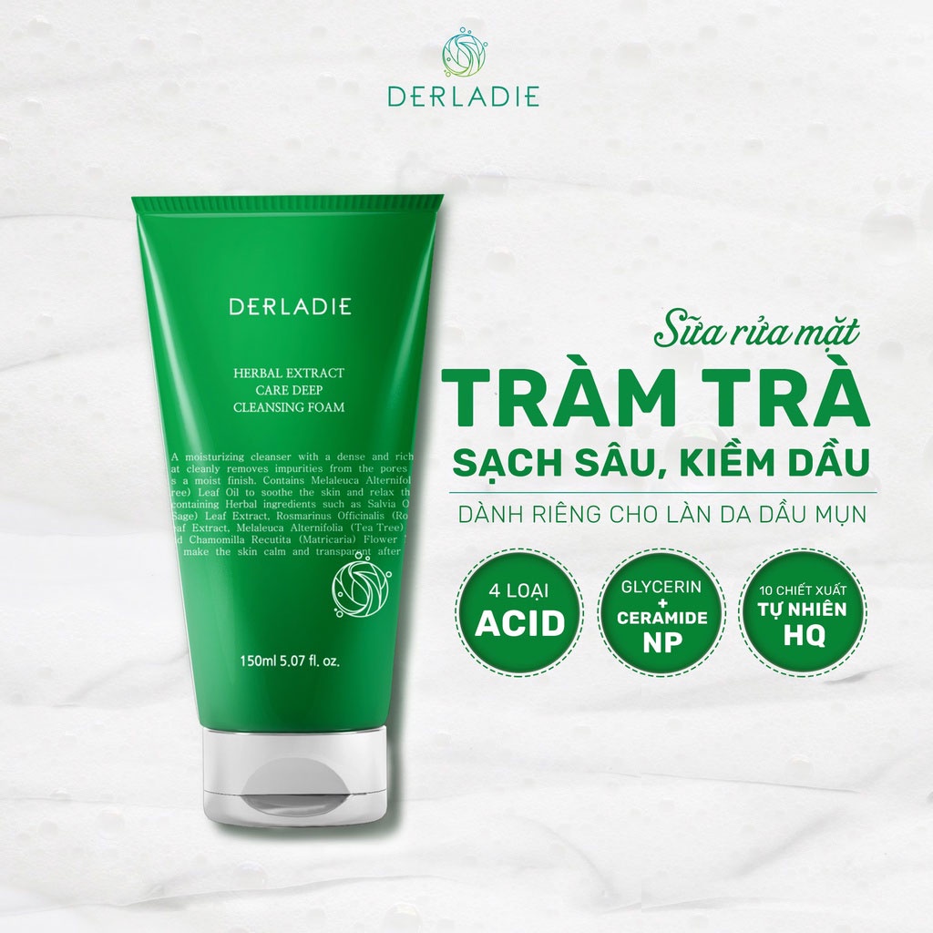 Sữa Rửa Mặt Derladie Tràm Trà Sạch Sâu, Kiềm Dầu Cho Da Mụn Derladie Herbal Extract Care Deep Cleansing Foam 150ml