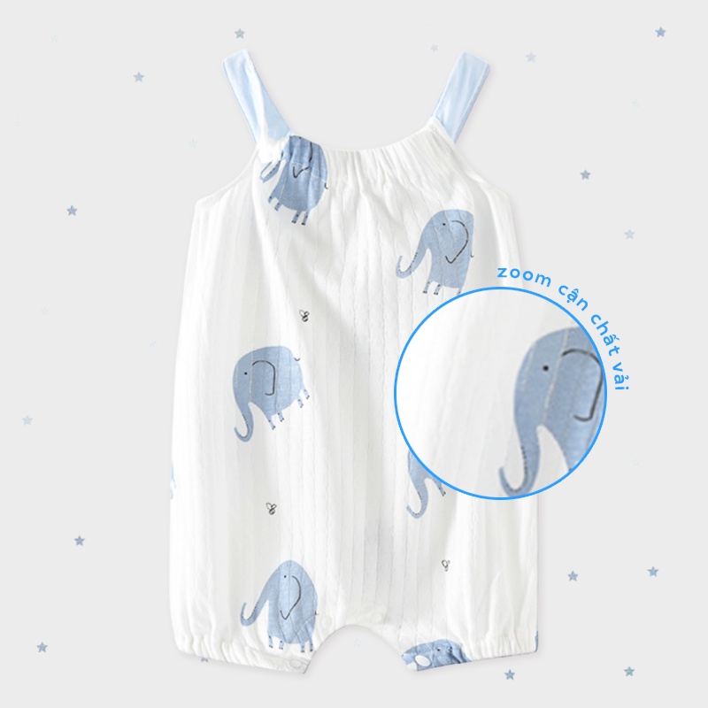 Romper hai dây bé gái sơ sinh, body đùi chất cotton họa tiết dễ thương