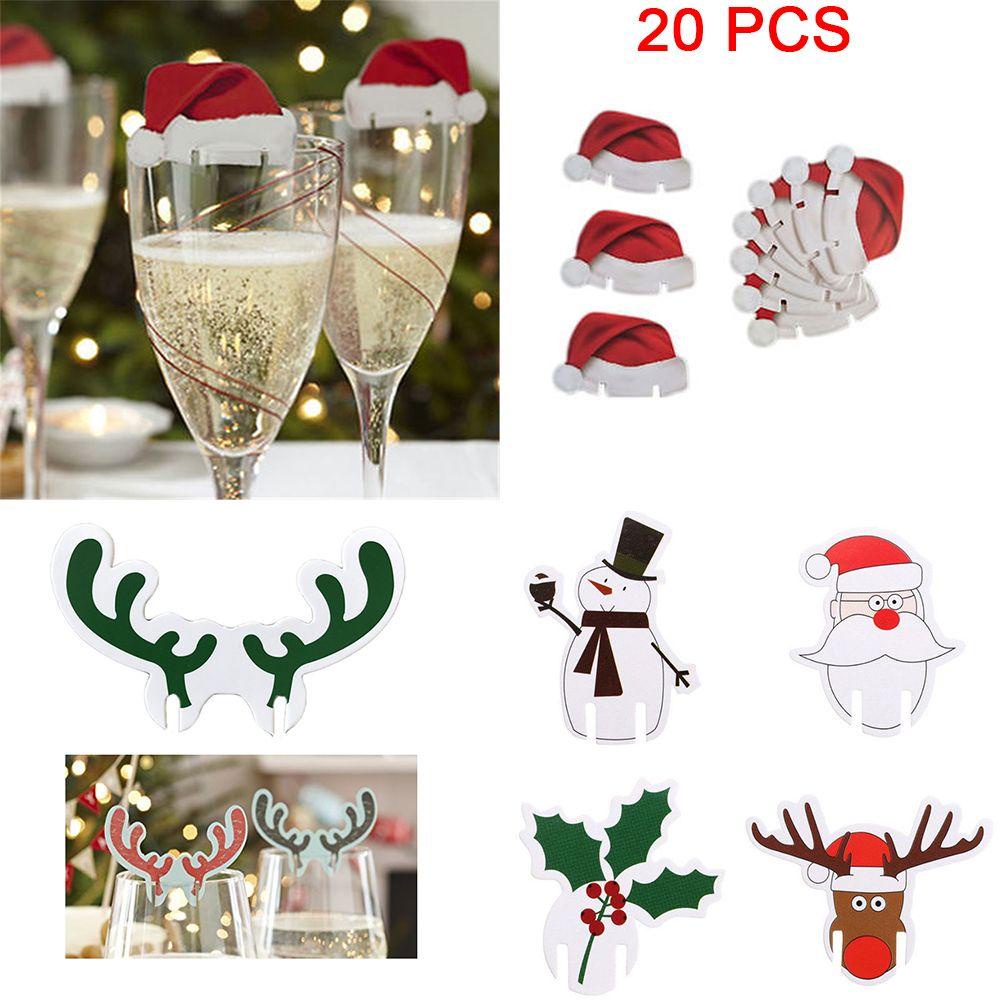 Set 20 Mũ Ông Già Noel Trang Trí Chai Rượu Vang Kính