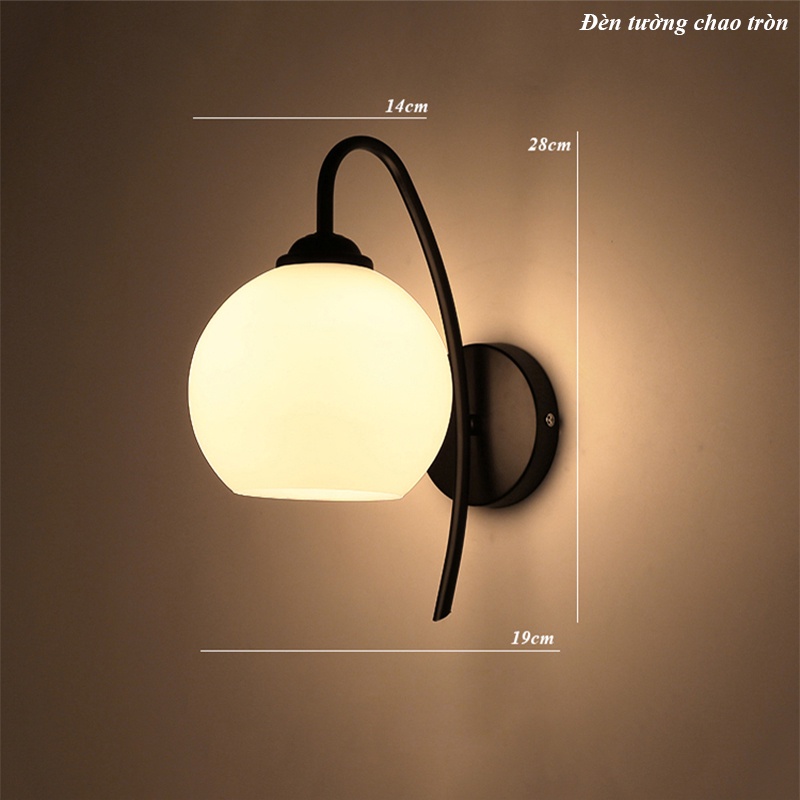 Đèn ngủ treo tường chao trắng sữa thân dài, Đèn treo tường trang trí phòng khách UPLED