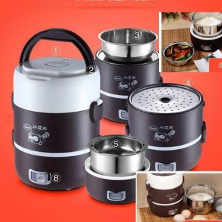 Nồi cơm điện mini inox 3 tầng Kiểu dáng lạ độc đáo, chất liệu inox an toàn, nấu cơm, luộc trứng, rau củ hấp thức ăn.....