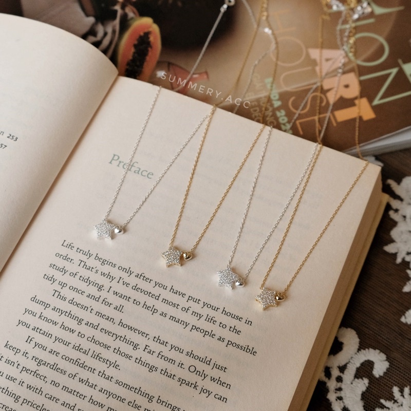 Vòng cổ bạc 925 SUMMERY ngôi sao trái tim dây chuyền S925