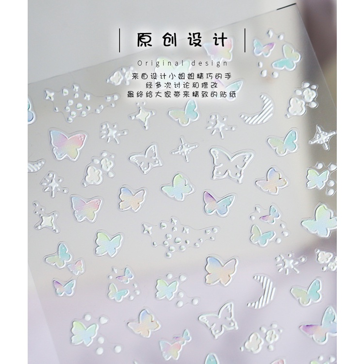 Miếng Dán Trang Trí Móng Tay Họa Tiết Bướm Ba Chiều Màu Trong Suốt