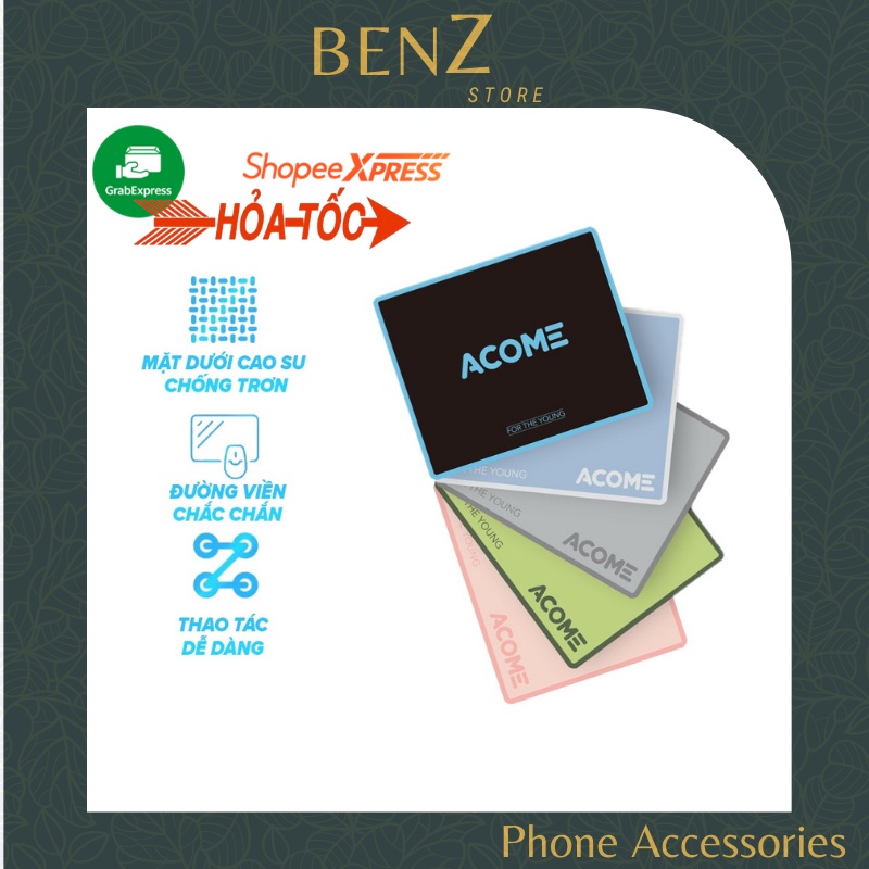 Miếng Lót Chuột ACOME AMP01 Kích Thước 22 x 18 cm Chất liệu Vải + Cao Su BenZ Store