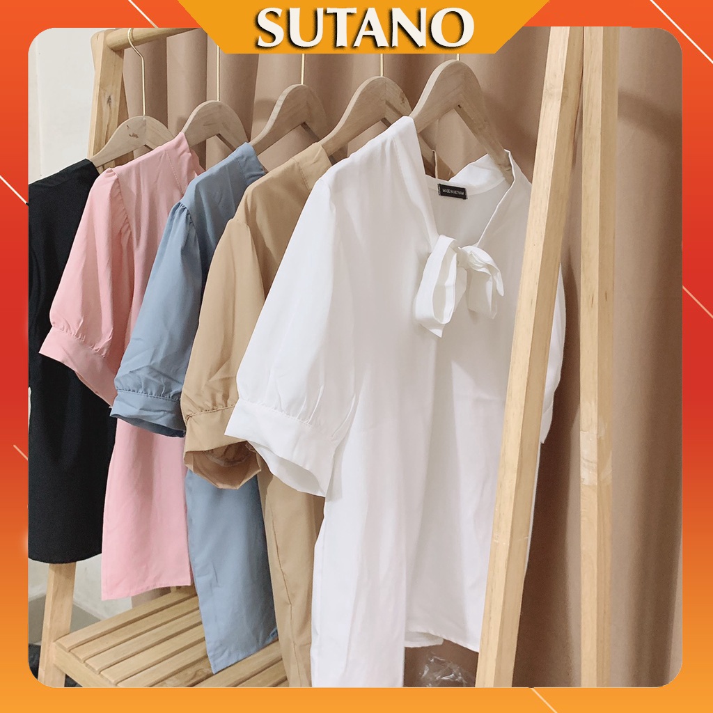 Áo sơ mi nữ công sở SUTANO cách điệu tơ nơ cổ 5 màu trơn lịch sự sang chảnh A399