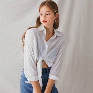 Áo sơ mi mềm vạt thắt nơ nữ air space 2011821006