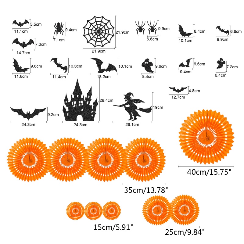 Set 28 Lồng Đèn Giấy Hình Quạt Giấy Trang Trí Halloween