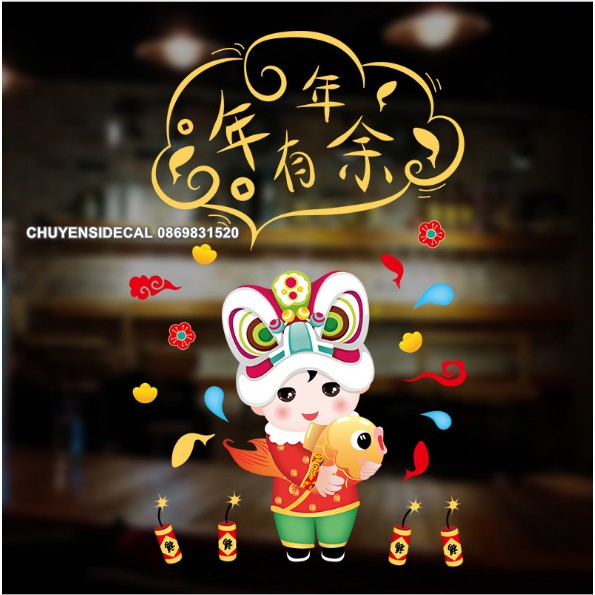 Decal trang trí tường Tết - Bé Lân đáng yêu