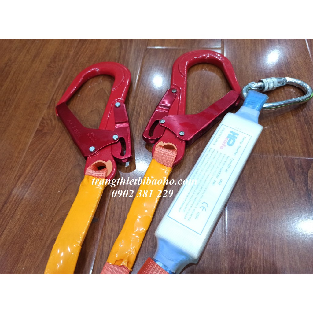 Dây an toàn toàn thân poly lụa 2 móc nhôm có giảm sốc (DTT-GS-2MN)