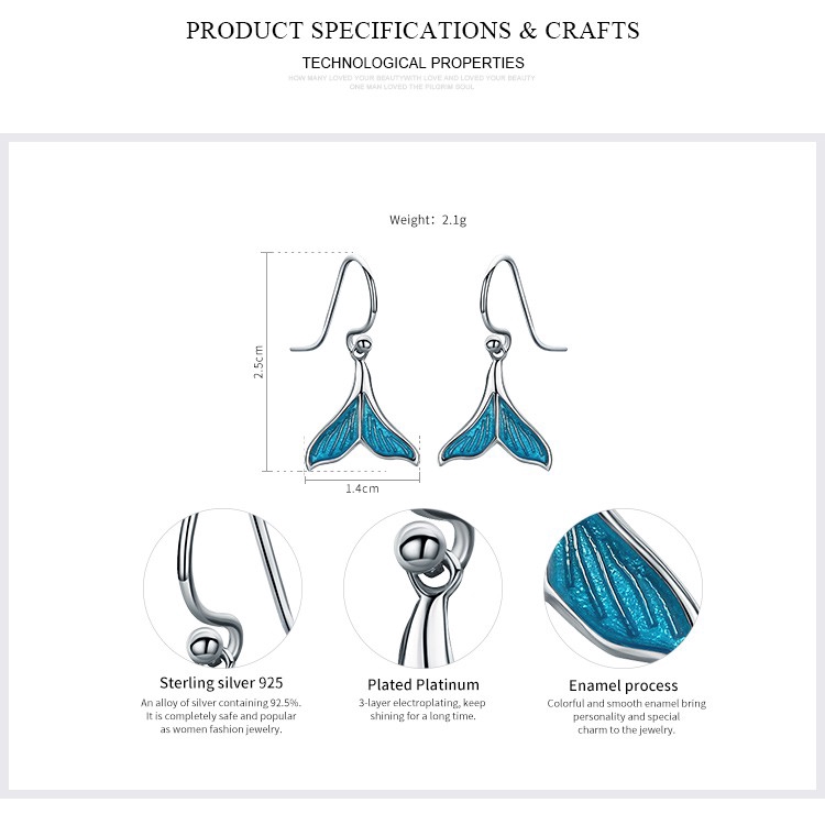 Bông Tai Bamoer Bằng Bạc Kiểu Dáng Đuôi Nàng Tiên Cá Thời Trang