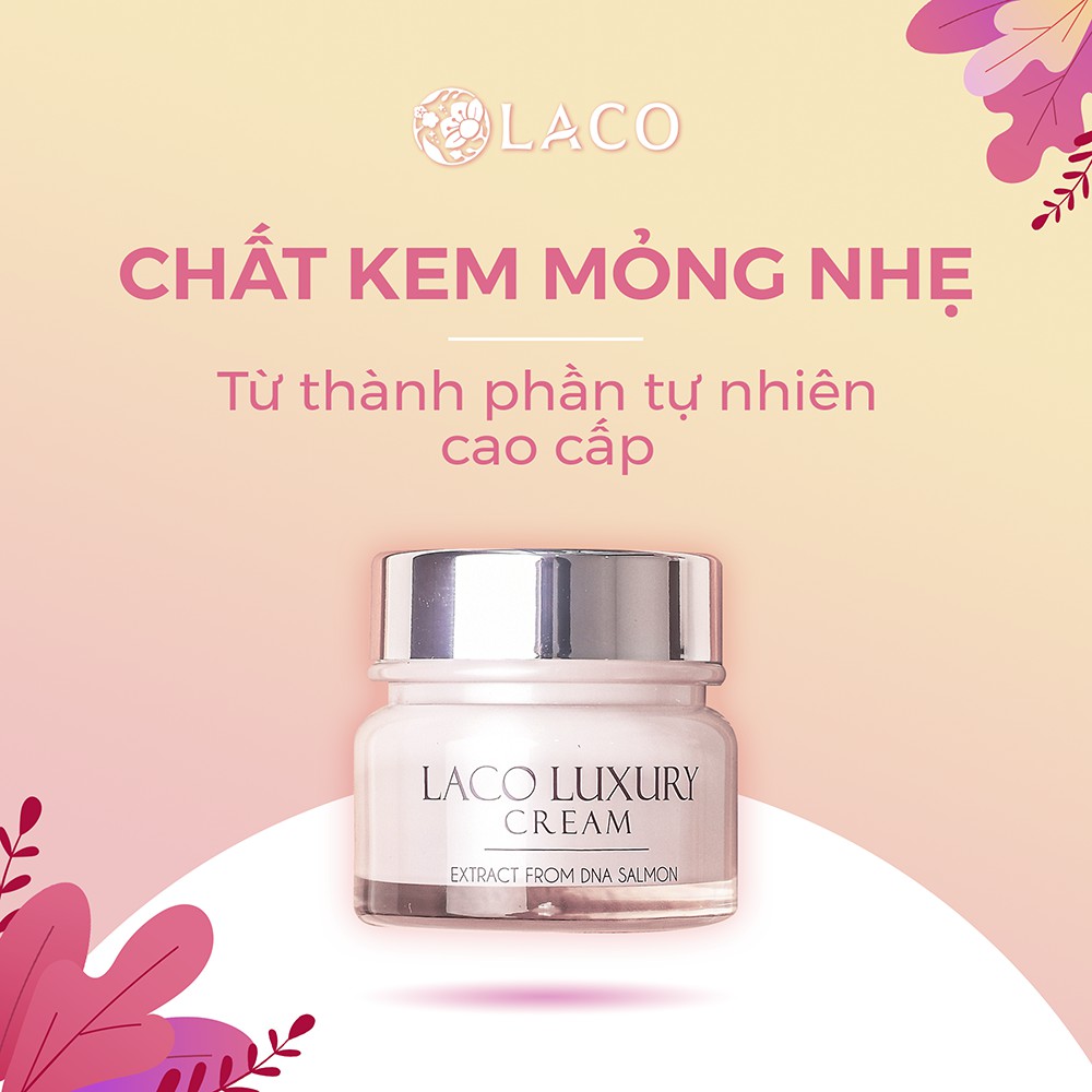 Combo Kem dưỡng da ban ngày LACO LUXURY 30ml cho làn da trắng hồng căng bóng mịn màng + 12pcs bông nở rửa mặt Laco