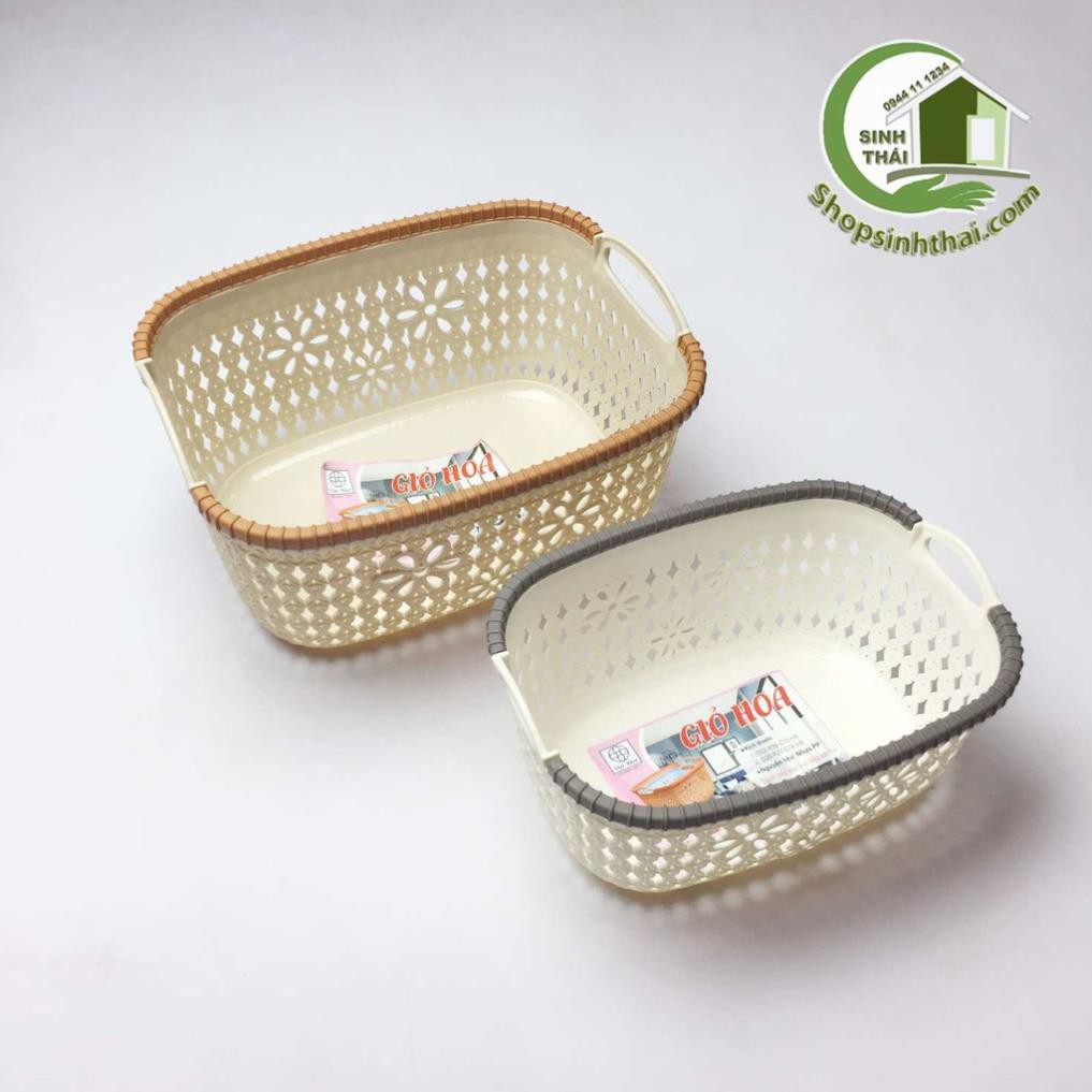 Rổ nhựa chữ nhật có quai xách 3377-2 - Giỏ hoa Việt Nhật size trung nhỏ  26x20x13cm - giao màu ngẫu nhiên