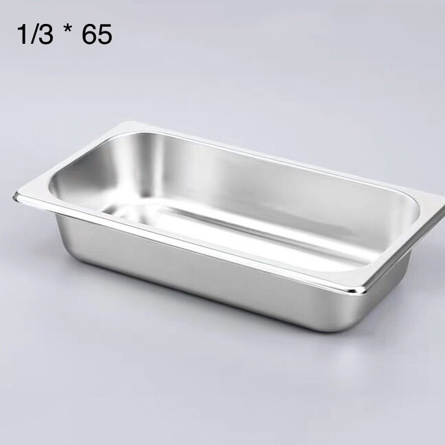 Khay inox GN 1/3, khay inox 304 đựng thực phẩm, thạch topping bán trà sữa size 1/3