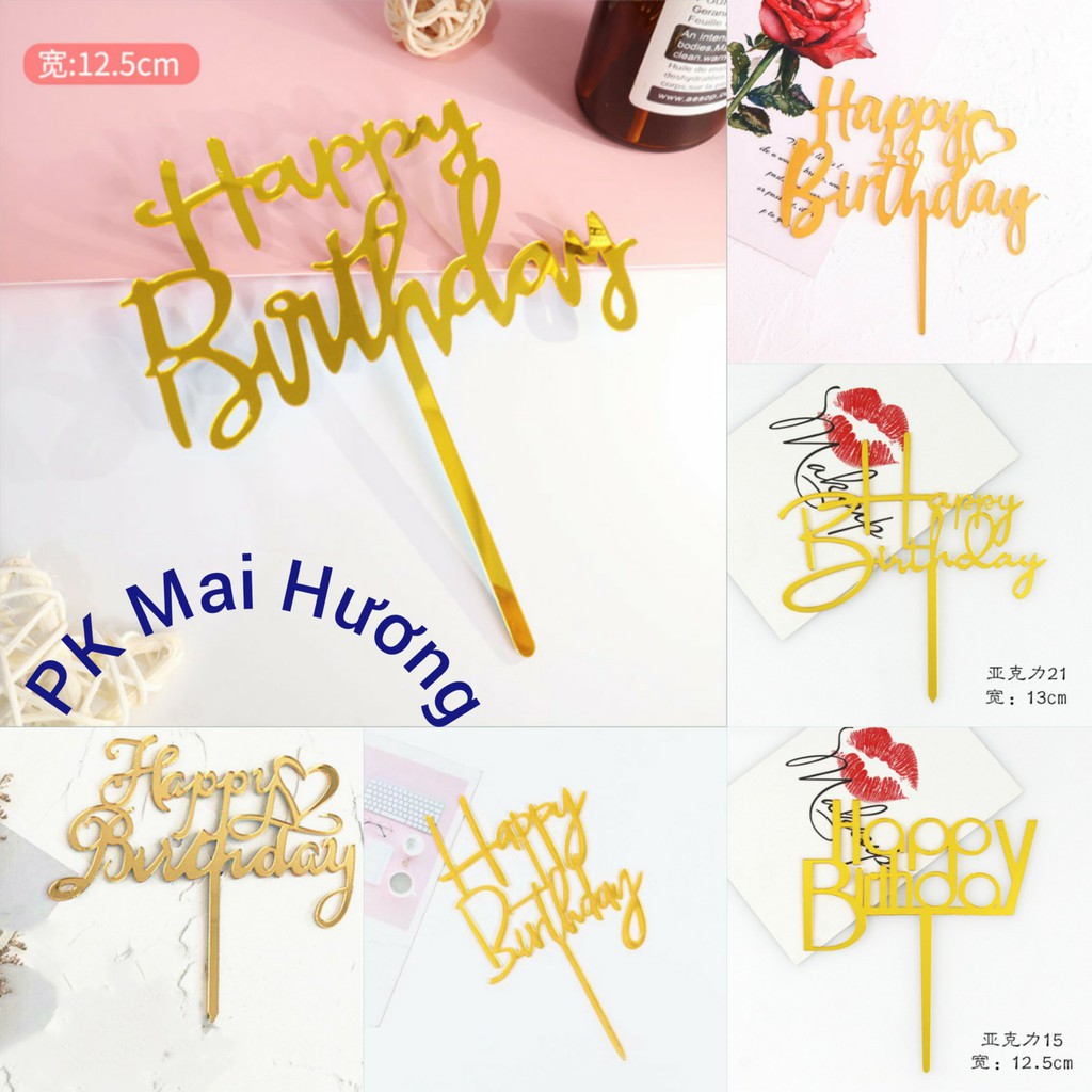 Trang trí bánh sinh nhật bánh kem - COMBO 10 thẻ meka HAPPY BIRTHDAY B các kiểu